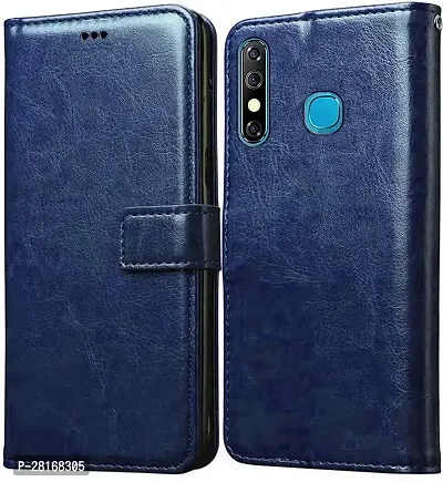 BINTAGE Magnetic Case Artificial Leather Flip Cover for Infinix X650C / Hot 8 - Navy Blue-thumb2