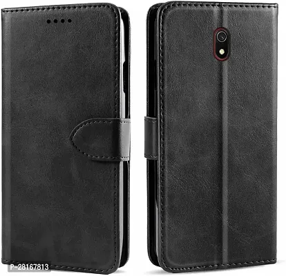 BINTAGE Magnetic Case Artificial Leather Flip Cover for Mi Redmi 8A - Venom Black-thumb0