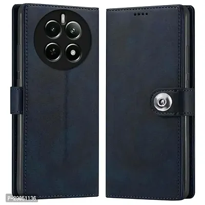 BINTAGE Genuine Leather Finish Flip Cover for Realme 12Pro 5G - RMX3842 | Inside Back TPU Wallet Button Magnetic Closure for Realme 12 Pro 5G- Navy Blue-thumb0