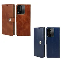 BINTAGE Combo 2 Flip Cover for Tecno KG5p / Spark 9 | Wallet Stylish Button Magnetic - Brown / Blue-thumb1