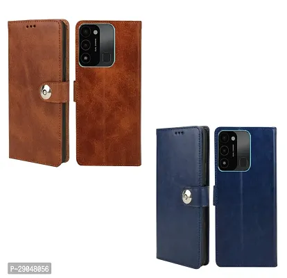 BINTAGE Combo 2 Flip Cover for Tecno KG5p / Spark 9 | Wallet Stylish Button Magnetic - Brown / Blue-thumb2