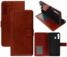 BINTAGE Magnetic Case Artificial Leather Flip Cover for Realme RMX1911 / Realme 5 - Brown-thumb1