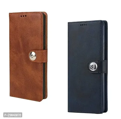 BINTAGE Combo 2 Flip Cover for Mi Redmi 10 - MZB0B6VIN | Wallet Stylish Button Magnetic - Brown / Blue-thumb0