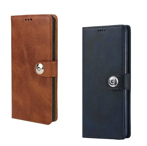 BINTAGE Combo 2 Flip Cover for Mi Redmi 10 - MZB0B6VIN | Wallet Stylish Button Magnetic - Brown / Blue