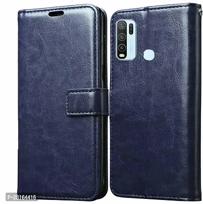 BINTAGE Magnetic Case Artificial Leather Flip Cover for Vivo Y30 / vivo 1938 - Attractive Blue-thumb2