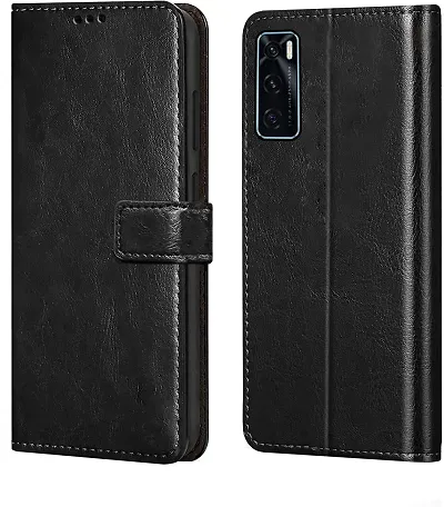 Cloudza Vivo V20 SE Flip Back Cover | PU Leather Flip Cover Wallet Case with TPU Silicone Case Back Cover for Vivo V20 SE Bk