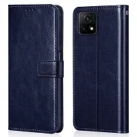 BINTAGE Magnetic Case Artificial Leather Flip Cover for Vivo V2054A /V2060 / Y72 / Y31s 5G - Case Blue-thumb1