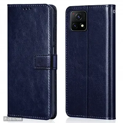 BINTAGE Magnetic Case Artificial Leather Flip Cover for Vivo V2054A /V2060 / Y72 / Y31s 5G - Case Blue-thumb2