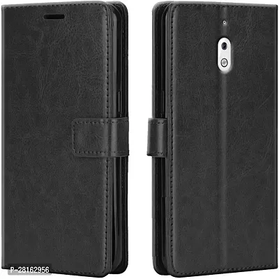 BINTAGE Magnetic Case Artificial Leather Flip Cover for Nokia 2.1 - Venom Black