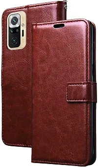 BINTAGE Magnetic Case Artificial Leather Flip Cover for Mi REDMI Note 10 Pro - Executive Brown-thumb1