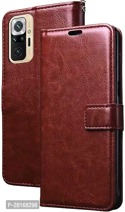 BINTAGE Magnetic Case Artificial Leather Flip Cover for Mi REDMI Note 10 Pro - Executive Brown-thumb2