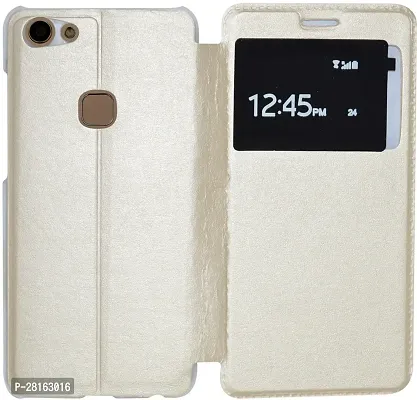 BINTAGE Plastic And Artificial Leather Flip Cover for Vivo 1718 / Vivo_V7 - Golden-thumb0