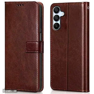 BINTAGE Vintage Magnatic Closer Matte Leather Flip Cover for SAMSUNG A55 5G - SM-A556E - Tan Brown-thumb0