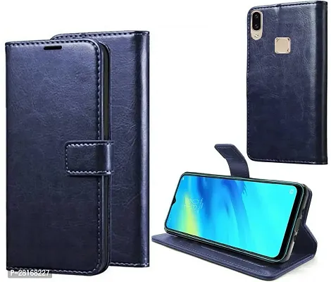 BINTAGE Magnetic Case Artificial Leather Flip Cover for Vivo Y95  / Vivo 1807 - Navy Blue