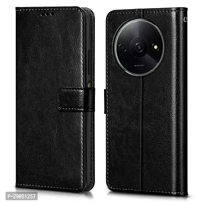 BINTAGE Vintage Magnatic Closer Matte Leather Flip Cover for Mi MZB0GNUIN / POCO C61 - Gravity Black