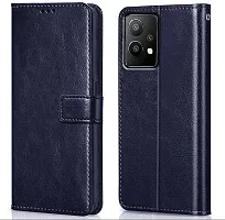 BINTAGE Magnetic Case Artificial Leather Flip Cover for OnePlus Nord CE 2Lite CPH2381 - Navy Blue-thumb1