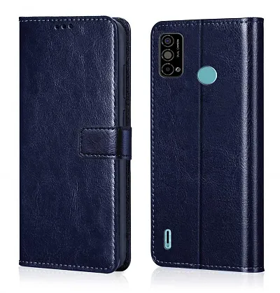 Cloudza Tecno Spark Go 2021 Flip Back Cover | PU Leather Flip Cover Wallet Case with TPU Silicone Case Back Cover for Tecno Spark Go 2021 Blue