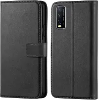 BINTAGE Magnetic Case Artificial Leather Flip Cover for Vivo V2068 /Vivo Y12G - Charcoal Black-thumb1