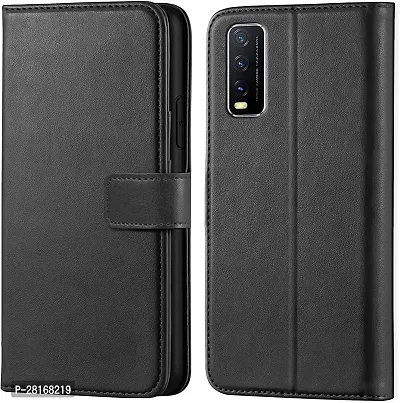 BINTAGE Magnetic Case Artificial Leather Flip Cover for Vivo V2068 /Vivo Y12G - Charcoal Black-thumb2