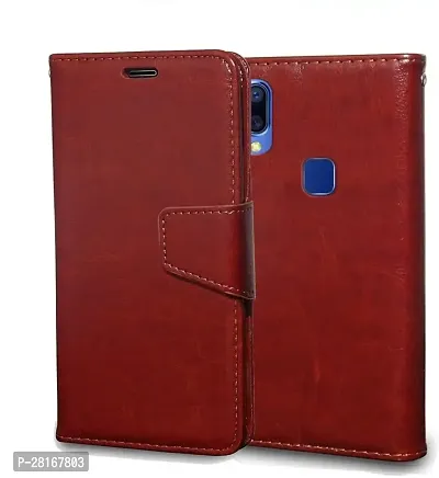 BINTAGE Magnetic Case Artificial Leather Flip Cover for Vivo 1727 - Vivo V9 - Tan Brown-thumb0