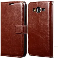 BINTAGE Magnetic Case Artificial Leather Flip Cover for Samsung Galaxy Grand Prime - Brown-thumb1