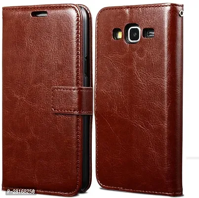 BINTAGE Magnetic Case Artificial Leather Flip Cover for Samsung Galaxy Grand Prime - Brown-thumb2