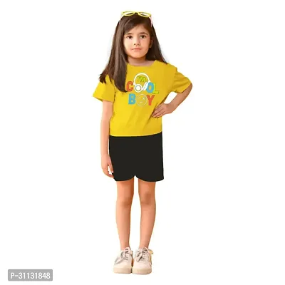 Stylish Yellow Cotton Top With Bottom Set For Girls