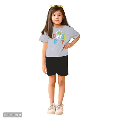 Stylish Grey Cotton Top With Bottom Set For Girls-thumb0