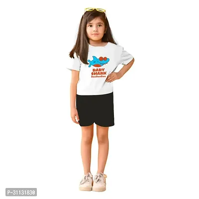 Stylish White Cotton Top With Bottom Set For Girls