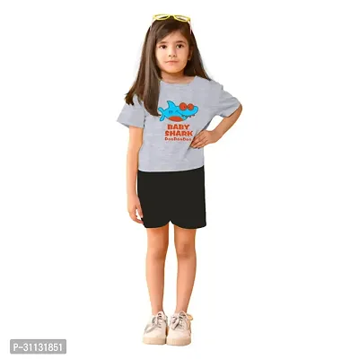 Stylish Grey Cotton Top With Bottom Set For Girls