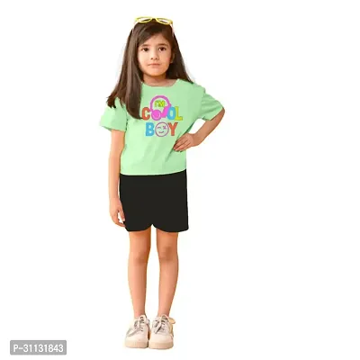 Stylish Green Cotton Top With Bottom Set For Girls-thumb0