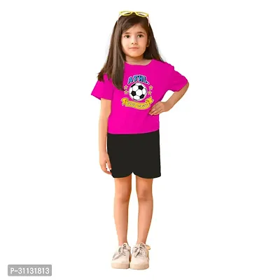 Stylish Pink Cotton Top With Bottom Set For Girls-thumb0