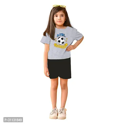 Stylish Grey Cotton Top With Bottom Set For Girls