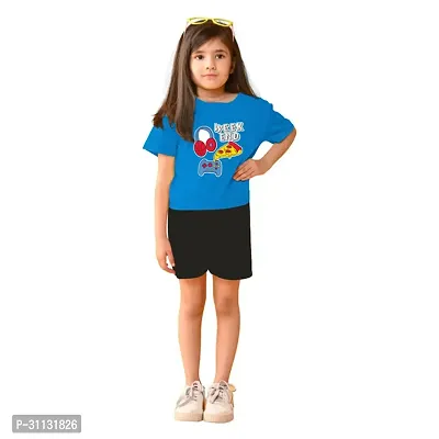 Stylish Blue Cotton Top With Bottom Set For Girls-thumb0