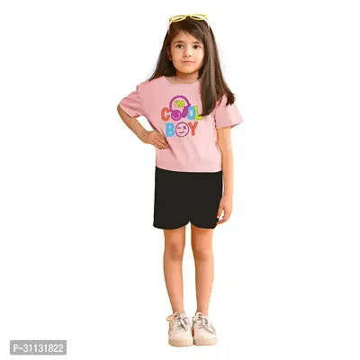 Stylish Pink Cotton Top With Bottom Set For Girls