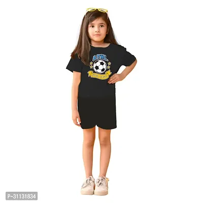 Stylish Black Cotton Top With Bottom Set For Girls