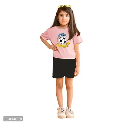 Stylish Pink Cotton Top With Bottom Set For Girls