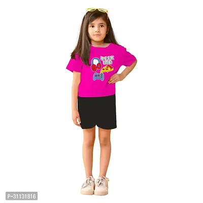 Stylish Pink Cotton Top With Bottom Set For Girls