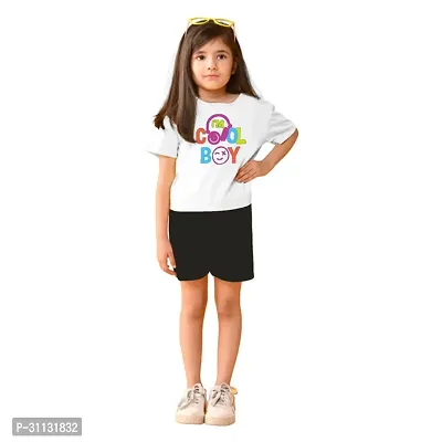 Stylish White Cotton Top With Bottom Set For Girls-thumb0