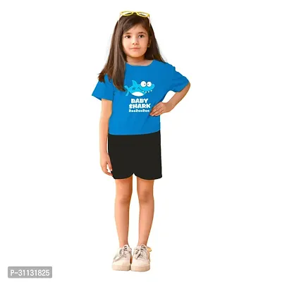 Stylish Blue Cotton Top With Bottom Set For Girls