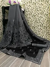 Elegant Net Embroidered Banarasi Silk Saree with Blouse piece-thumb1