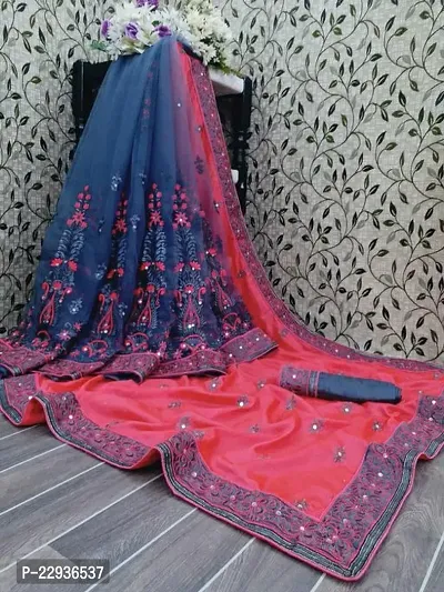 Elegant Net Embroidered Banarasi Silk Saree with Blouse piece-thumb2
