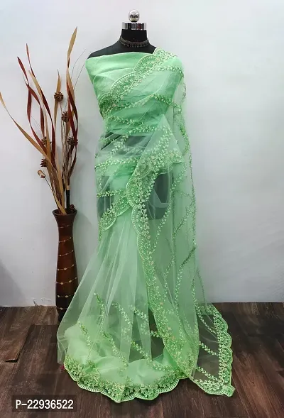 Elegant Net Embroidered Banarasi Silk Saree with Blouse piece-thumb0