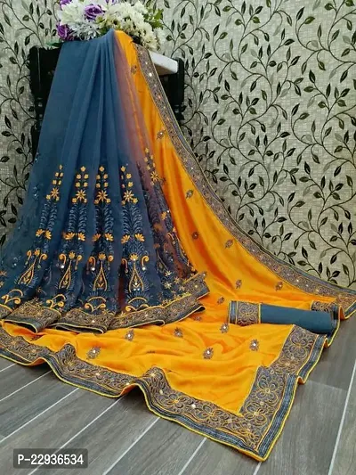 Elegant Net Embroidered Banarasi Silk Saree with Blouse piece-thumb0