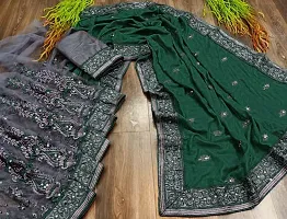 Elegant Net Embroidered Banarasi Silk Saree with Blouse piece-thumb1