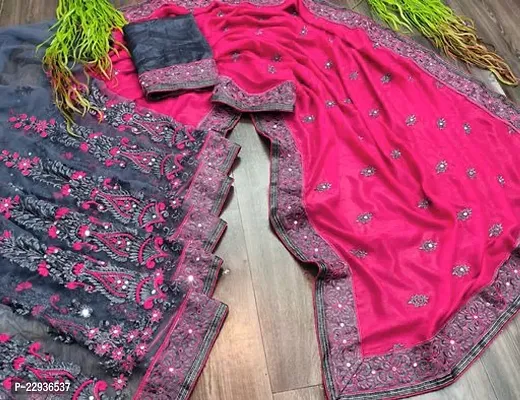 Elegant Net Embroidered Banarasi Silk Saree with Blouse piece