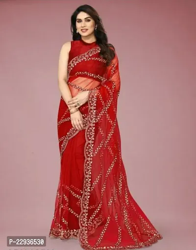 Elegant Net Embroidered Banarasi Silk Saree with Blouse piece