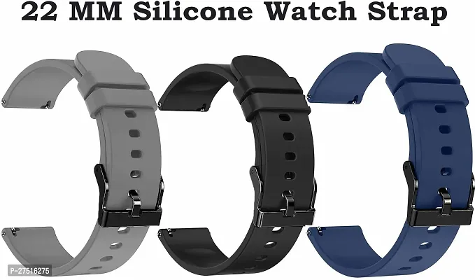 Silicone Strap All Smartwatch And Analog Wristwatchcompatible Watch In Picture 22 Mm Silicone Watch Strap Grey, Black, Blue Pack Of 3-thumb0