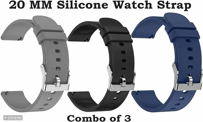 20Mm Strap For All Smartwatch And Analog Wristwatchcompatible Watch In Picture 20 Mm Silicone Watch Strap Grey/Black/Blue Pack Of 3-thumb2