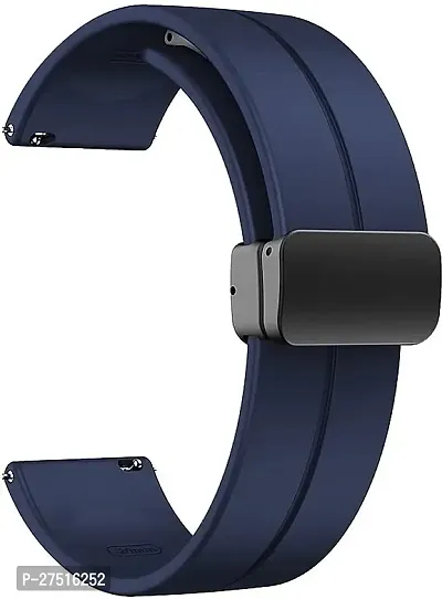 22Mm Magnetic Watch Band With Folding Buckle And Quick Release 22 Mm Silicone Watch Strap Navy Blue-thumb0